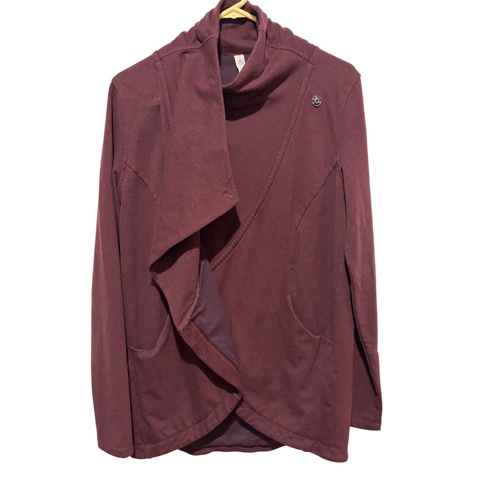 Lululemon Zen Garden Wrap Cardigan Burgundy Maroon Asymmetrical Snap Jacket 10